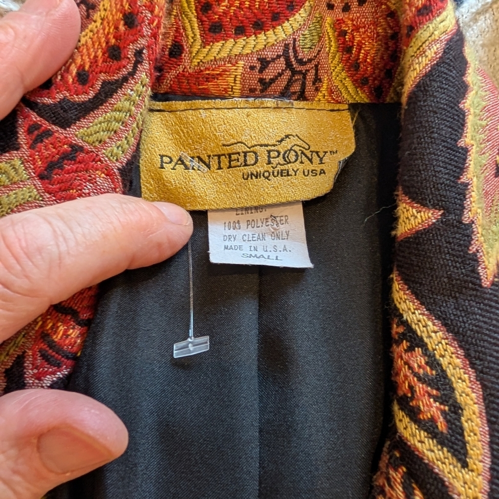 Painted Pony Uniquely USA Size S Tapestry Open Blazer Jacket Floral Cotton Blend - Picture 5 of 6